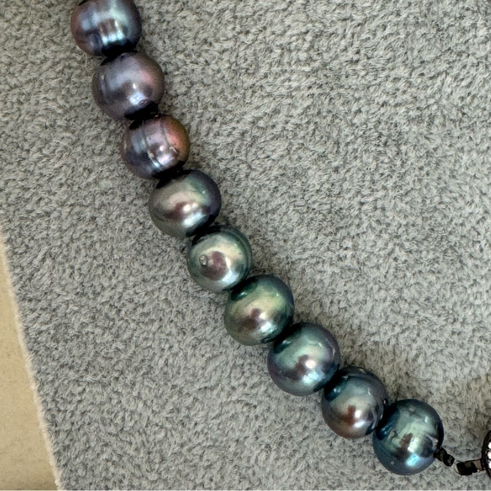 Artisan Black Sterling Silver Gray Pearl Metal Chain Diamond Necklace NEW - Picture 6 of 17